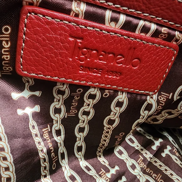 Tignanello Red Pebbled Leather Tote Shoulder Bag Silver Hardware Excellent Cond - Picture 11 of 13